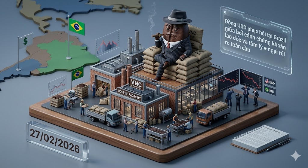 Vĩ mô Cà phê 27/02: Đồng USD phục hồi tại Brazil giữa bối cảnh chứng khoán lao dốc và tâm lý e ngại rủi ro toàn cầu